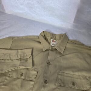 Mens Dickies Khaki Long Sleeve Button Up Shirt Men's Large